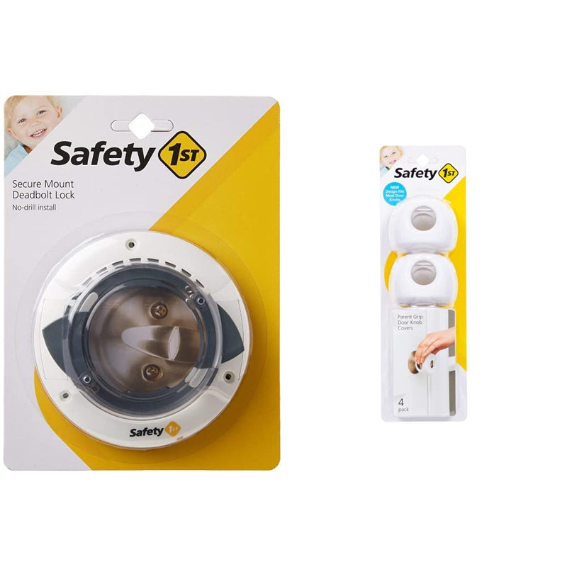 Safety 1st Secure Mount Deadbolt Lock & Parent Grip Door Knob Covers, White, One Size,4 Count (Pack of 1) (HS3260600)