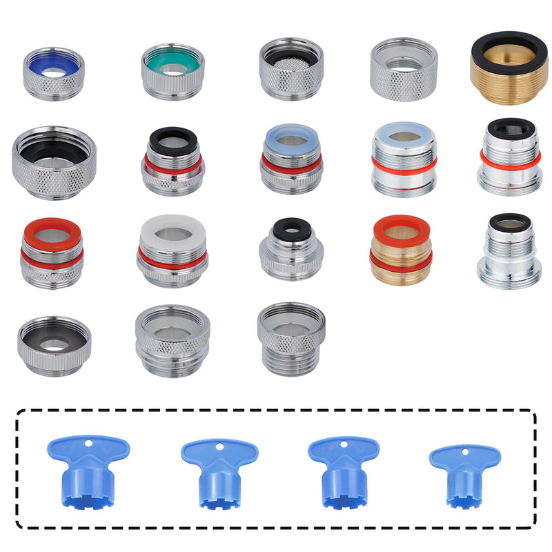 18pcs Faucet Adapter Kit - Brass Faucet Aerator Adapter Set Male Female Sink Faucet Adapter Converter to Garden Hose, Standard Hose in RV, Apply on Both Removable and Insert Aerator 18 pcs set