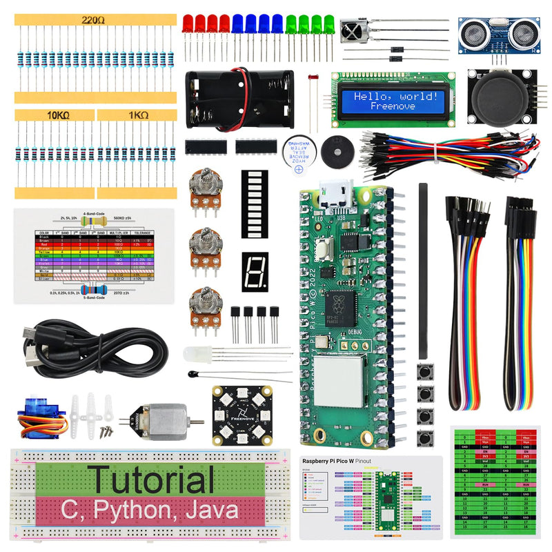 Freenove Super Starter Kit for Raspberry Pi Pico W (Included), Dual-core Arm Cortex-M0+ Microcontroller, 588-Page Detailed Tutorial, 177 Items, 94 Projects, Python C Java Code with Raspberry Pi Pico W