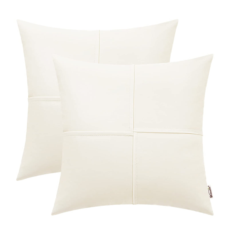 BRAWARM Faux Leather Throw Pillow Covers 22 X 22 Inches, Cream Leather Pillow Covers Pack of 2, Hand Stitched Leather Decorative Throw Pillows for Couch Sofa Bed Living Room Home Garden 22" x 22" (Pack of 2)