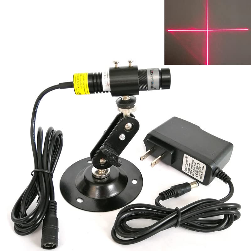 Red Cross Line Light Cross Hair Module Generator Projector Placement Position Guide for Wood Stone Screen Printing Heat Press Cloth Fabric Cutting Alignment (+AC-DC adpter+Holder, Red Cross) 638nm (AC-DC Adapter + Holder)
