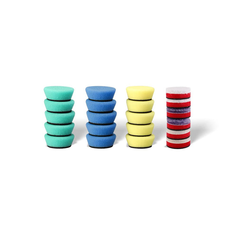 SPTA Mini Polishing Pads Set, 21pcs 1.6 inch/40mm Sponge & Wool Buffing Pads, Car Detail Polishing & Waxing Kit, Mix Colors, Small Area 1.6inch (40mm)