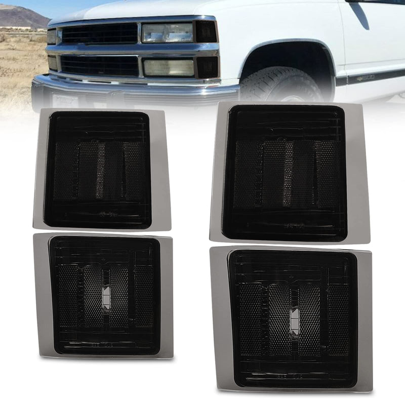  [AUSTRALIA] - Bestview Front Turn Signal Corner Light Assembly, Upper Lower Side Marker Reflector Lamp, Chrome Housing Smoked Lens Compatible with Chevy C/K 10 Pickup Truck 1500 2500 3500 1994-1998 Tahoe 1995-1999