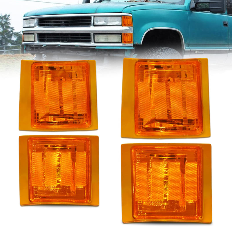 Bestview Front Turn Signal Corner Light Assembly, Upper Lower Side Marker Reflector Lamp, Chrome Housing Amber Lens Compatible with Chevy C/K 10 Pickup Truck 1500 2500 3500 1994-1998 Tahoe 1995-1999
