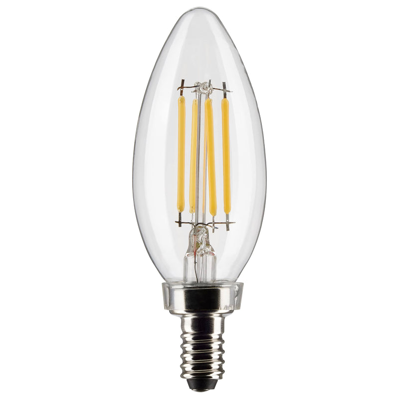 Satco S21264 4W LED Filament B11 Candle Light Bulbs, E12 Candelabra Base, 2700K Warm White, 350 Lumen, Dimmable, Wet Location, Clear, 120V, 6 Pack
