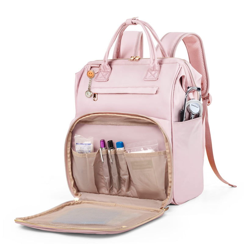 Fasrom Nurse Backpack, Nursing Clinical Bag with Laptop Sleeve, Pink | Medical Supplies Storage Bag, Multiple Pockets for Nurses, Nursing Students, Health Professionals, Empty Bag Only