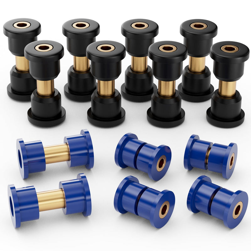 Panglong Front Lower Spring+Rear Leaf Spring+Upper A Arm Suspension for Club Car DS Polyurethane Bushings and Sleeves Kits Fit 1992-Up Golf Cart, Replace OEM 1016346 1016349 1016350 1015583 1012303 Polyurethane Bushings Kit-Black&Blue