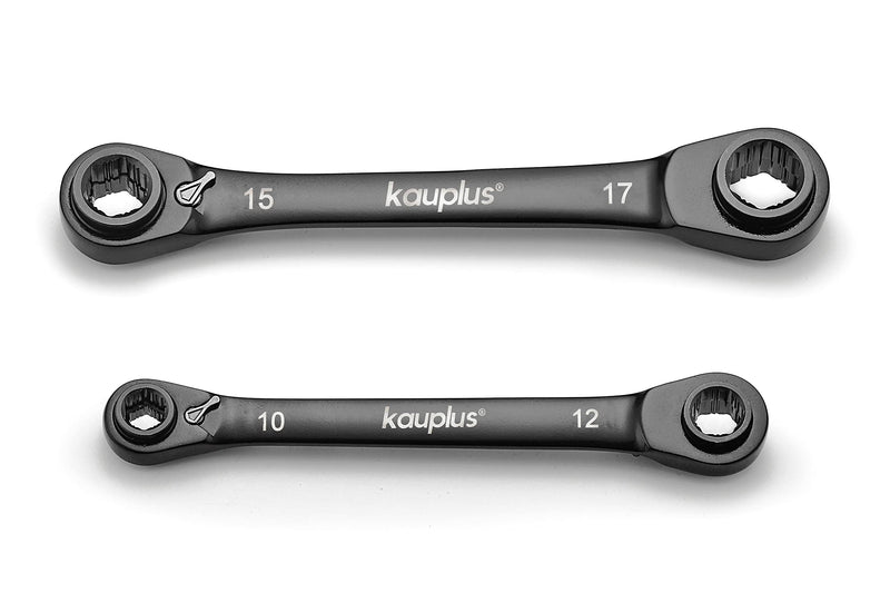 4 in 1 Non-Slip Box End Reversible Ratcheting Wrench Set - 2PCS, Metric, 6pt., 120-Tooth Ratcheting gear, 8MM to 19MM