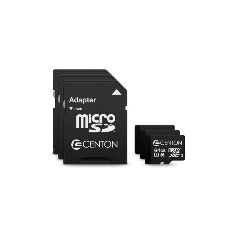 Centon Electronics Micro SD Card, UHS-I / A1 / V10 / U1 / Class 10 Flash Memory Card for Phones, Tablets, Cameras, and More, 64GB, 3 Pack Bulk