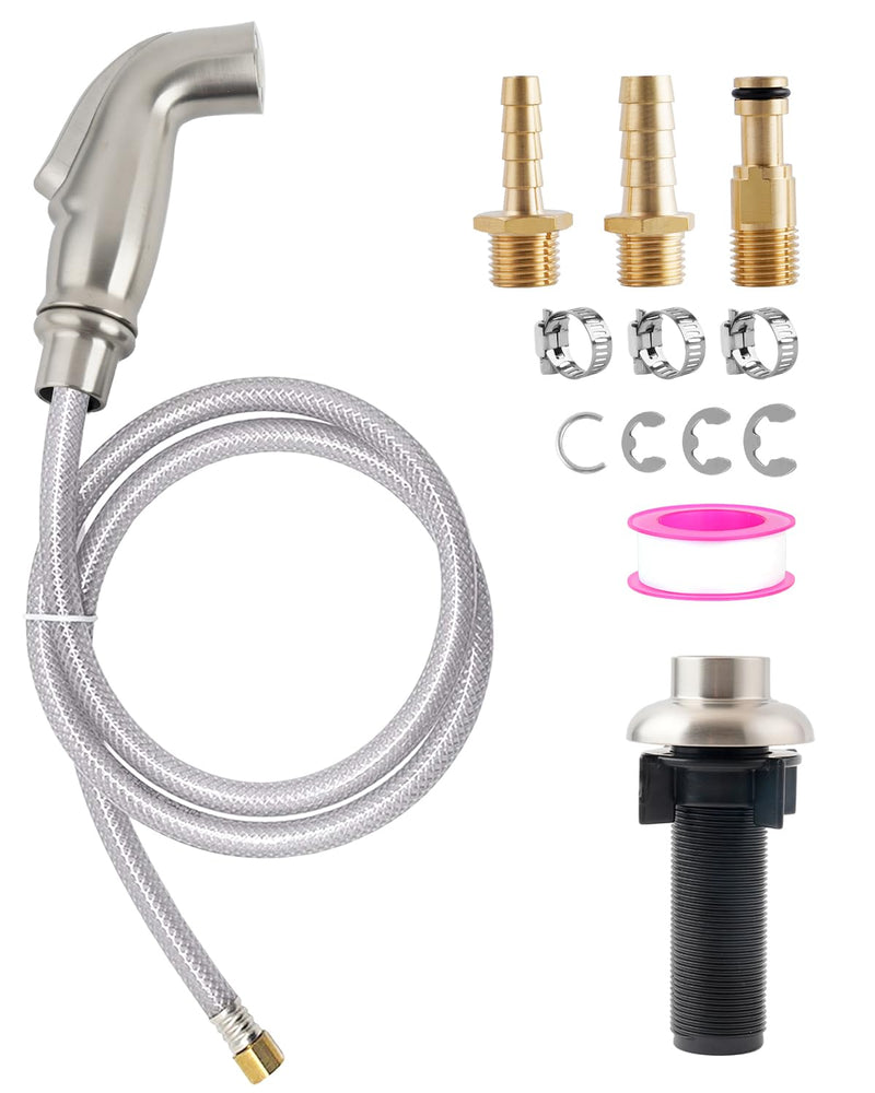 Universal Kitchen Sink Spray Attachment/Hose/Holder Set, Kitchen Side Sprayer Compatible with Moen/Delta Faucet, Kitchen Sink Faucet Sprayer Replacement, Brushed Nickel Finish transparent hose/single spray mode