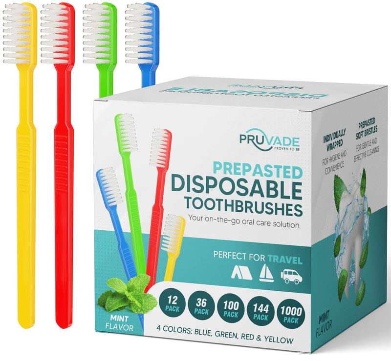 144 Pack Disposable Toothbrushes with Toothpaste, Built in - Prepasted Toothbrushes Individually Wrapped |Single Use Waterless Tooth Brush with Soft Bristles for Hotel, Camping, Travel Mint 144