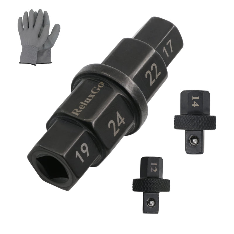 Motorcycles Hex Axle Tool Steady Hex Bit Socket Set Black Spindle Socket Adapter Tool 12mm,14mm,17mm,19mm,22mm,24mm with Gloves, 6 in 1 (6 in 1)
