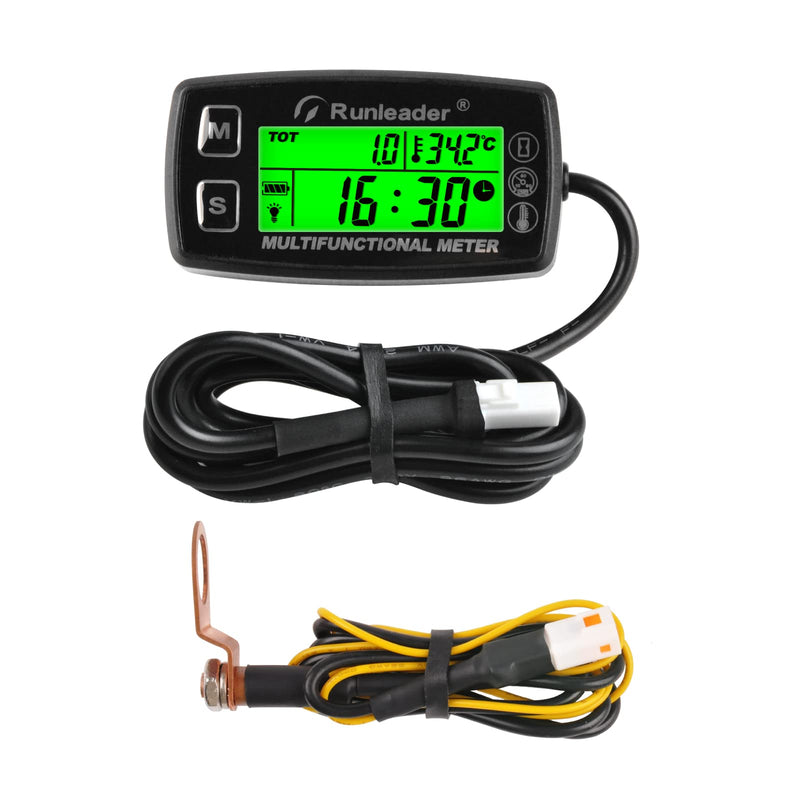 Runleader Digital Hour Meter Tachometer,Engine Temperature Gauge with Alert Temp,3 Backlights Display for Generator Snowmobile Lawn Tractor Pit Bike Compressor Marine Jet Ski (HM035A-TS002-1) RL-HM035A