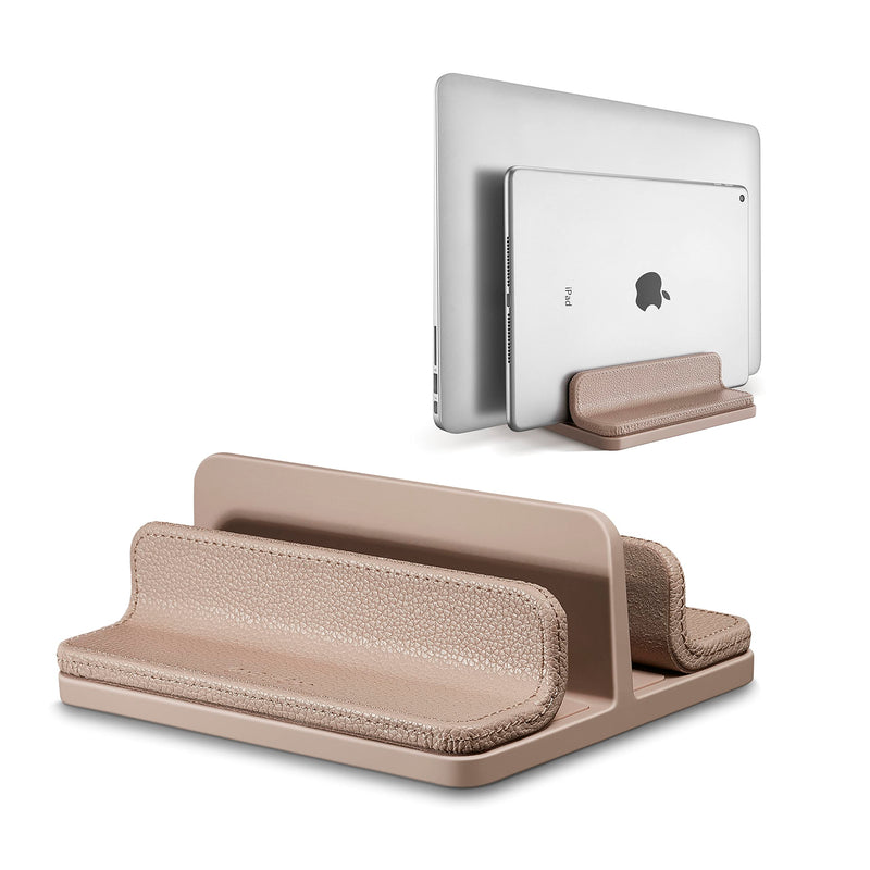 Leather Vertical Laptop Stand,Dual Laptop Holder Stand,Laptop Organizer with Adjustable Dock (18-26mm/0.7-1 in) for All MacBook/Tablet/Surface/Dell/iPad (Apricot) Apricot
