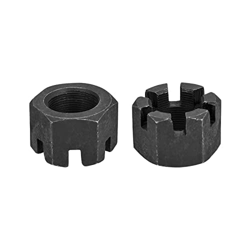 DTGN M30x1.5mm(DxP) Slotted Hex Castle Nuts - 2Pack - Good for Machinery Repairing - Carbon Steel Blackened Hexagon Nuts - Black