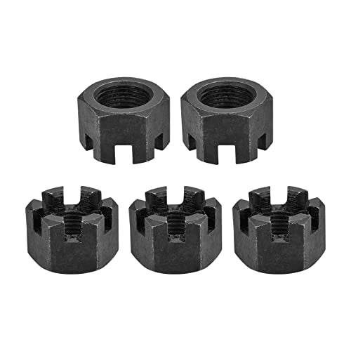 DTGN M24x2mm(DxP) Slotted Hex Castle Nuts - 5Pack - Good for Machinery Repairing - Carbon Steel Blackened Hexagon Nuts - Black
