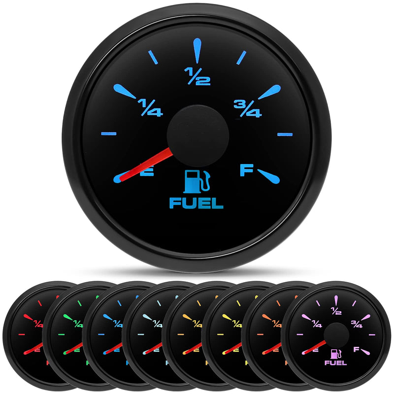 ARTILAURA 0-90 ohm Fuel Gauge 2 inch Boat Fuel Level Gauge 8 Color Marine Gas Tank Meter for Universal AUTO Car Truck Diesel RV Vehicle (Black) Black