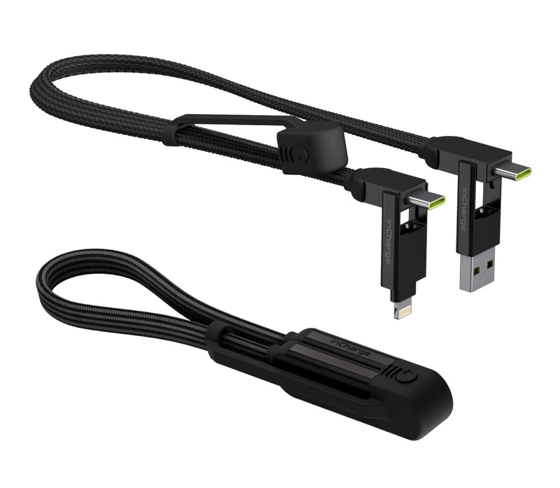Rolling Square inCharge XL 6-in-1 Multi Charging Cable, Portable USB and USB-C Cable with 100W Ultra-Fast Charging Power, 1 Ft/0.3m, Urban Black