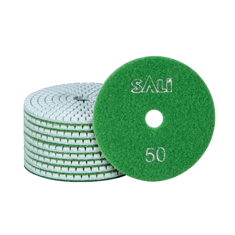 Sali 10 Pack Diamond Polishing Pads 4 Inch Wet Granite Stone Polish Pad Kit for Drill, Grinder, Polisher Polishing Pad for Concrete Marble Stone Countertop Quartz 50 Grit Grit 50