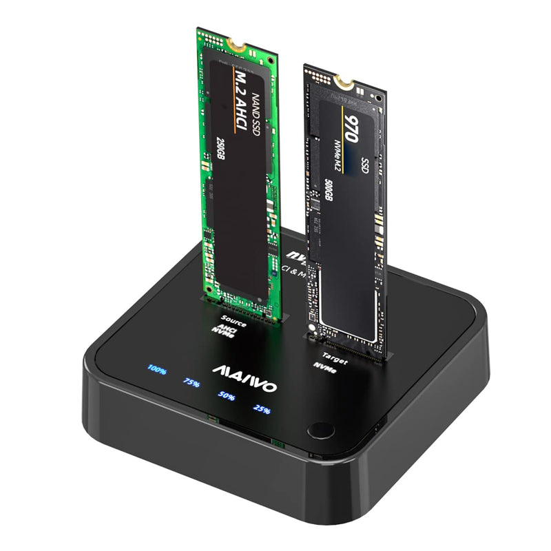 MAIWO Dual Bay M.2 NVMe Duplicator Cloner Dock, Support Max 2 x 4TB 20Gbps AHCI to NVMe Clone, PCIe SSD Read&Write&Clone for 2230/2242/2260/2280/22110 SSDs K3016P2