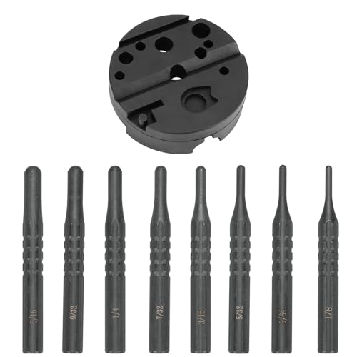 Pridefend 8 Pcs Roll Pin Punch Set,Premium Punch Set,Made of Solid All-Steel Material,Punch Removing Repair Tools for Machinery Maintenance (with Bench Block)…