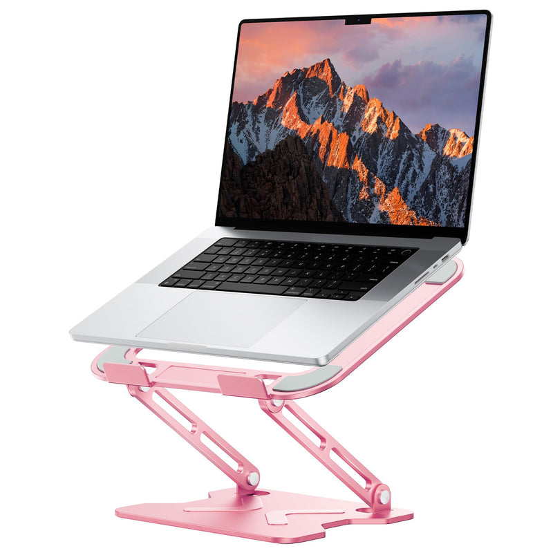 Adjustable Laptop Stand for Desk, Metal Foldable Laptop Riser, Portable Laptop Holder Mount, Ventilated Cooling Computer Notebook Stand for MacBook Air Pro, All 10-16'' Notebooks Laptops, Pink