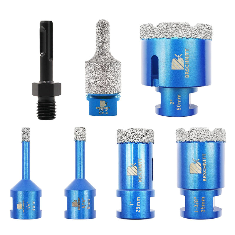Diamond Core Drill Bit Set - 6/8/25/35/50mm Diamond Hole Saw & for Porcelain Tile Ceramic Marble Granite Drilling 10-25mm Diamond Finger bit with 5/8-11 Thread&Adapter 7 Kit5