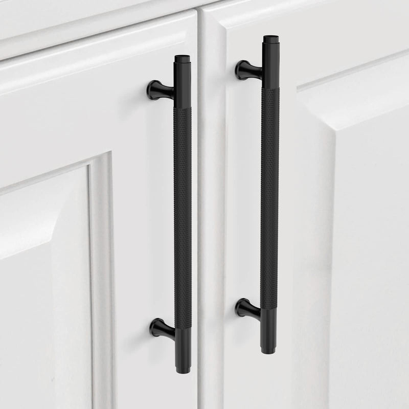9BUILD 10 Pack 7 Inch Knurled Cabinet Pulls Matte Black Kitchen Cabinet Handles Cabinet Hardware Black Handles for Cabinets Cupboard Handles T Bar Handles 7"/177MM Hole Center