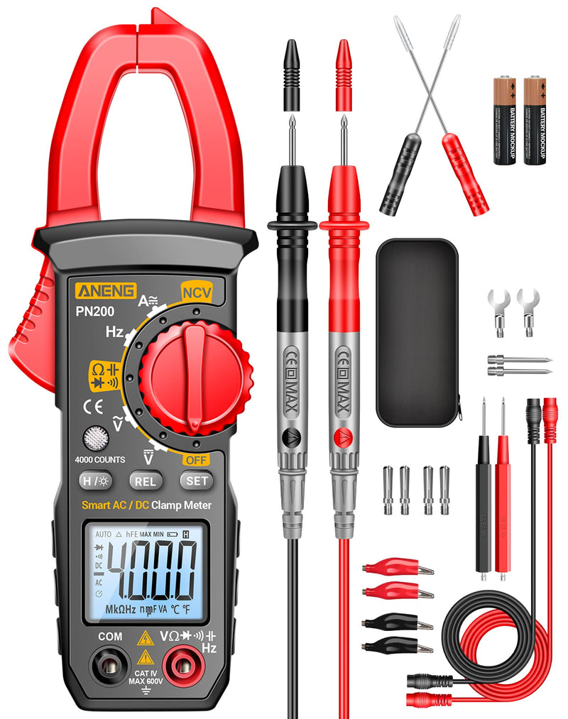 ANENG Digital Clamp Meter Multimeter Tester with AC/DC Current,Voltage, NCV Amp Ohm Volt 4000 Counts Meter Measures Capacitance, Resistance, Diodes, Continuity Frequency Backlight Electrican Tools 4000 Counts AC/DC Current