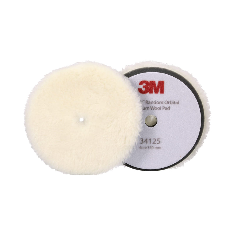 3M Perfect-It Random Orbital Medium Wool Compounding Pad, 6"/150 mm, White, 34125, Orbital Pads for Automotive Compounding and Polishing 6" 150mm