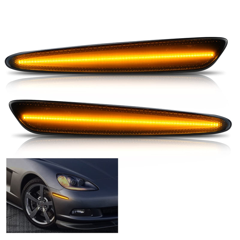Bestview Side Marker Light Assembly, Front Bumper Side Marker Lamps Reflectors Compatible with 2005-2013 Chevy Corvette C6, Amber