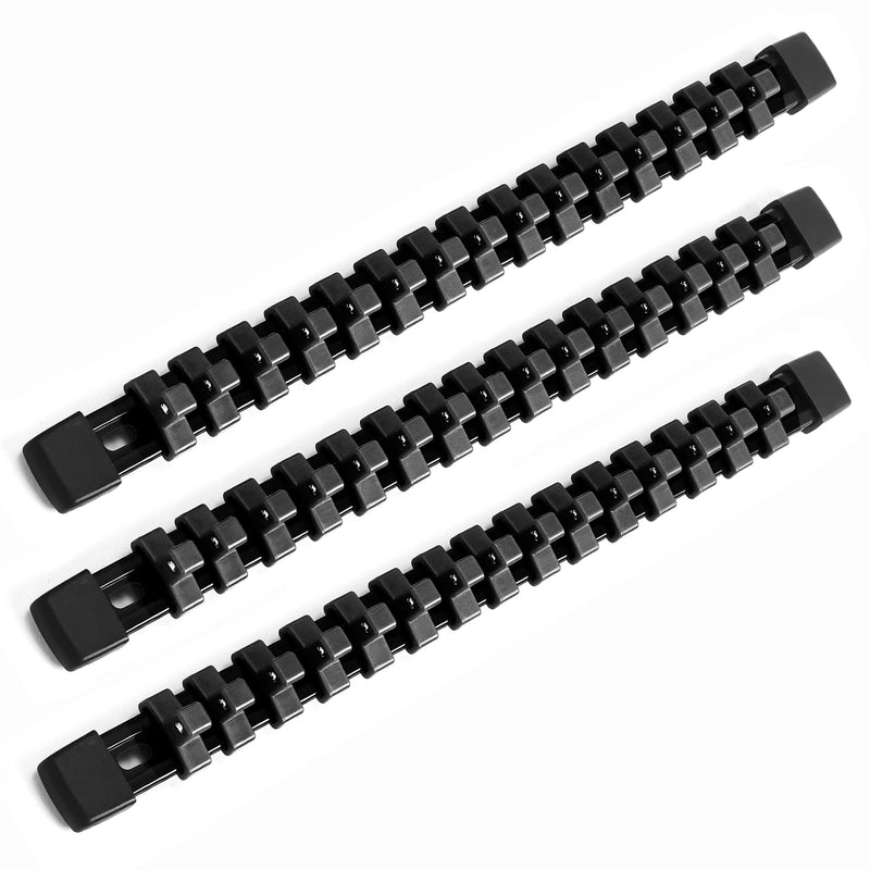 Socket Black Organizer Drive ABS Tools - Socket Holder, Premium Quality 3 Pieces Socket Holders Kit 3/8-Inch x 45 Clips（3PC,Black) 3/8" DR