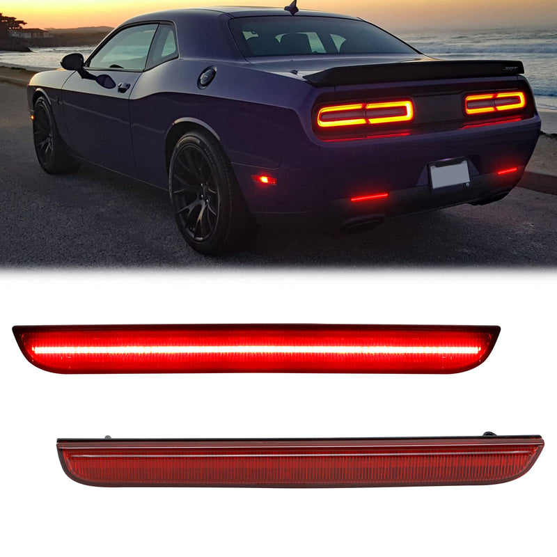 R&F Auto LED Rear Bumper Reflector Lights Compatible with Challenger 2015-2022 Rear Bumper Reflectors Brake Lamp Red Lens, Reflector Tail Light Kit Powered by 80-SMD lamp Chips