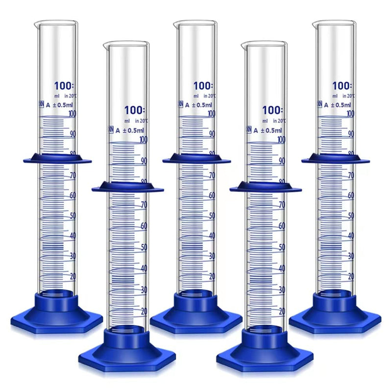 5PCS Graduated Cylinder Measuring Cylinder Thick Glass Lab Cylinders (100ML) 100ML