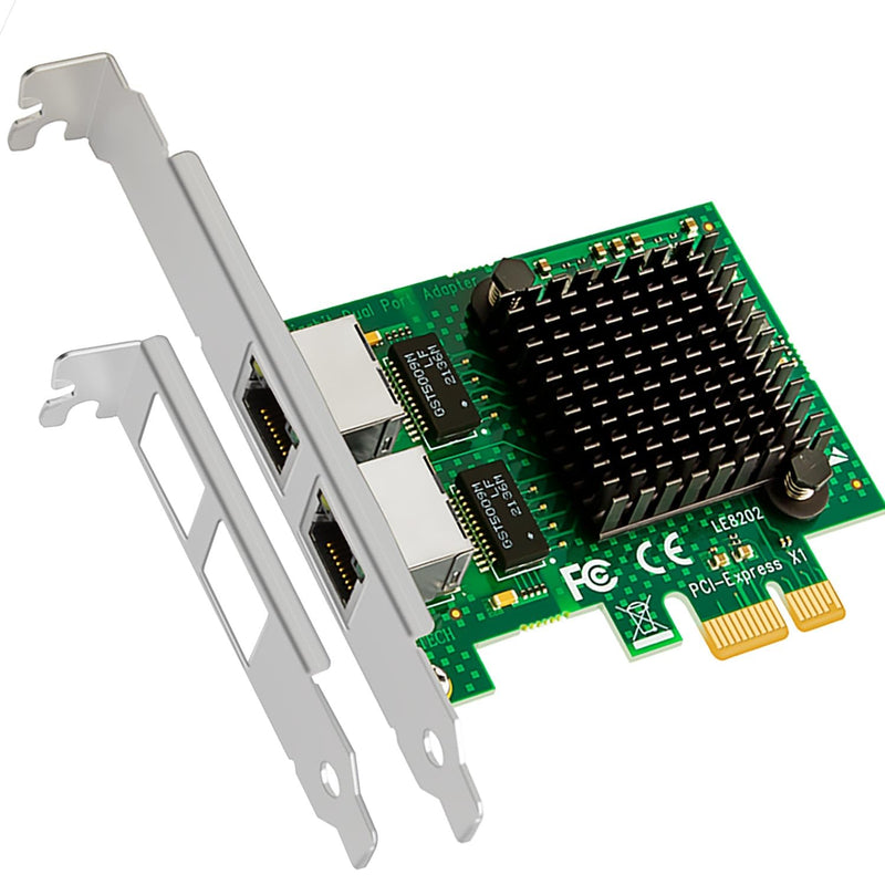 GLOTRENDS LE8202 2-Port PCIe Network Card for Desktop PC, 1000/100/10Mbps Gigabit Ethernet RJ45 LAN Port, PCIE X1 Interface, Regular & Low Profile Bracket 2-port, 1Gbps