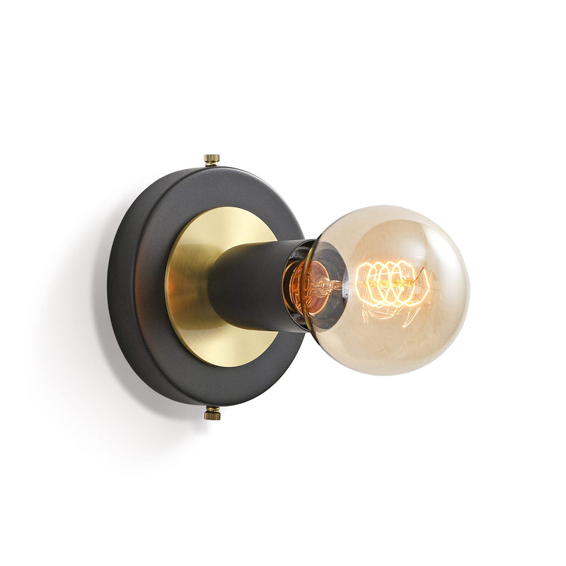 BRIGHTTIA Luna Uno 1-Light Wall Sconce - Mid Century Industrial Modern Flush Mount Fixture for Wall & Ceiling - Minimalist Lamp for Bathroom and Small Spaces - Black & Gold (BC0026-1BG)
