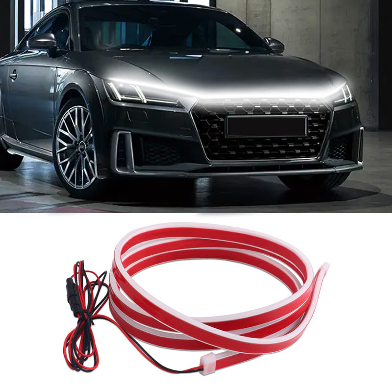 Dynamic Car Hood Light Strip, 59/71/79 Inches Flexible Exterior Car LED Strip Lights Waterproof Car Led Hood Light Daytime Running Light Strip for Cars, Trucks (White) White 59 Inch