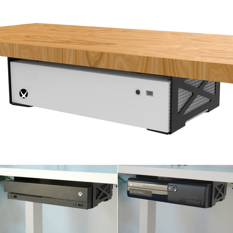 Monzlteck Universal Under Desk Metal Storage Mount for Xbox Series S/X, PS4 Slim/Pro, Compatible with CPU, UPS, Small Form Factor Desktop Tower, Mini PCs, 3.2IN Height Limit – Includes Paper Template