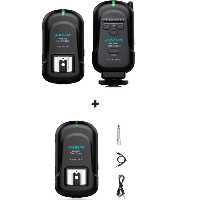 AODELAN Flash Trigger Transmitter and Receiver with Universal Hot Shoe for Canon, Nikon, Olympus, Panasonic, Pentax, Fuji, Samsung, Sony