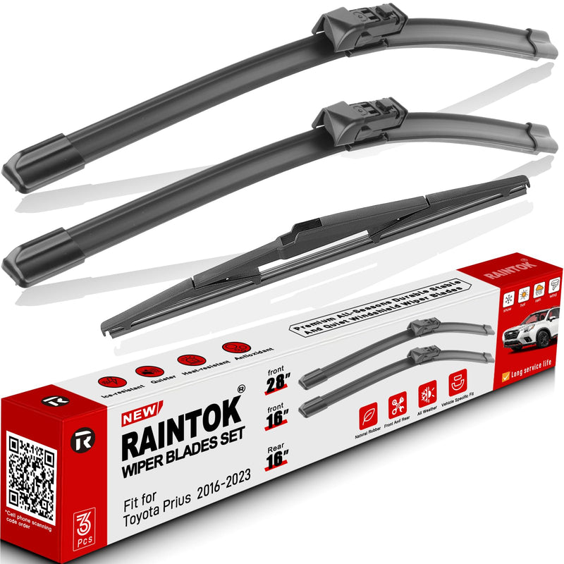 Windshield Wiper Blades Replacement for Toyota Prius 2016-2022 Original Factory Quality Front Rear Wipers Blade Set for My Car - 28" 16" 16" (Pack of 3) 28"/16"/16"