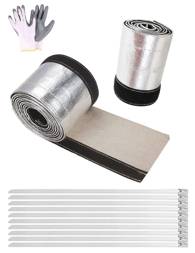 Heat Shroud Aluminized Sleeving Heat Shield Fuel line Wire Heat Sleeve for Ultimate Heat Protection Hose Wire Sleeving with 10PCS Stainless Steel Cable Metal Ties-Silve (1/2" I.D.X10FT)
