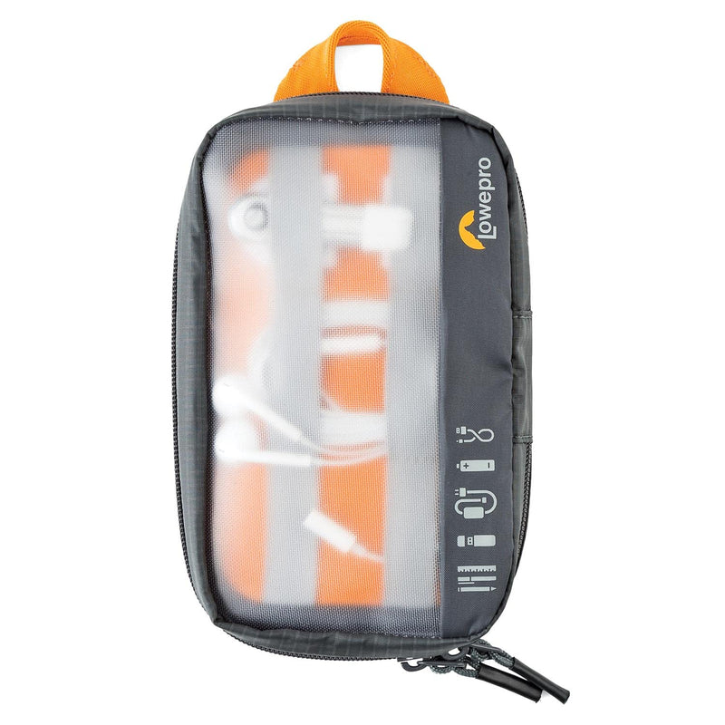 Lowepro GearUp Pouch Mini, Travel Essentials, Travel Case for Phone Cords, Cables, Adapters, USB Sticks, Smartphone Accessories, Made of Recycled Fabric, Grey