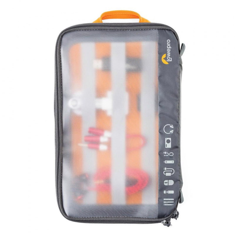 Lowepro GearUp Pouch Large, Travel Essentials, Travel Case for PC Cables, Adapters, Batteries, Chargers, Small Cameras, USB Sticks and Laptop Accessories, Made of Recycled Fabric, Grey
