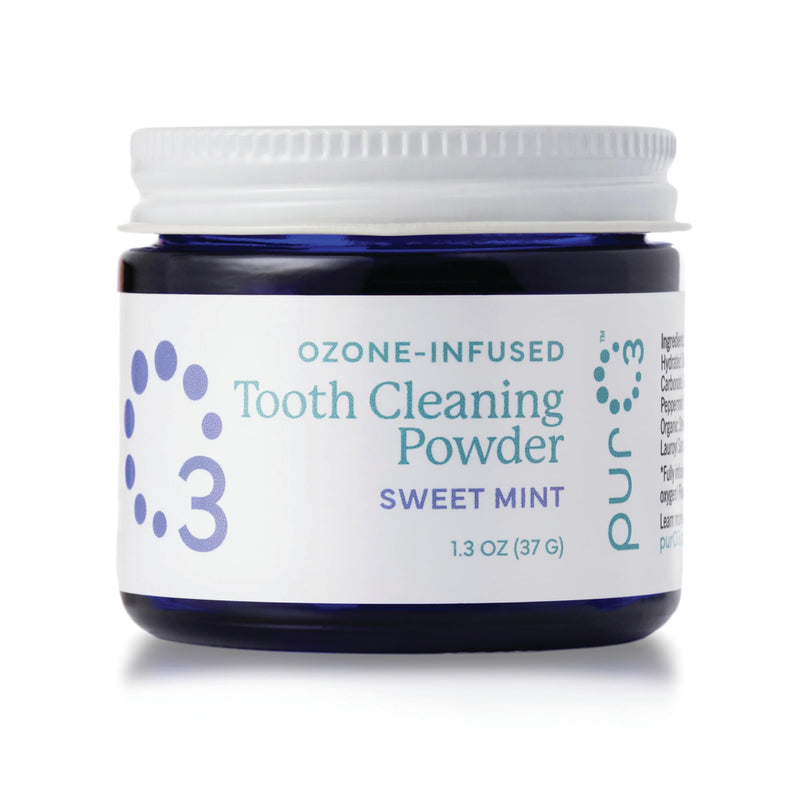 PurO3 Ozonated Toothpaste Powder – Fluoride Free Organic Remineralizing Tooth & Gum Cleaning – Natural Teeth Whitening & Plaque Remover – Ozone Infused Coconut Oil Dental Care with Peppermint, 37g