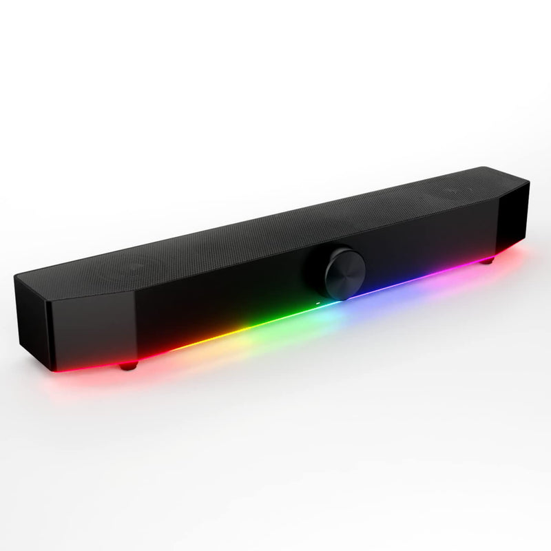 Tilted Nation Gaming Soundbar - Monitor Sound Bar for PC - RGB Computer Speakers for Desktop PC (Wireless or USB Wired) Crisp Audio and Adjustable LED Black
