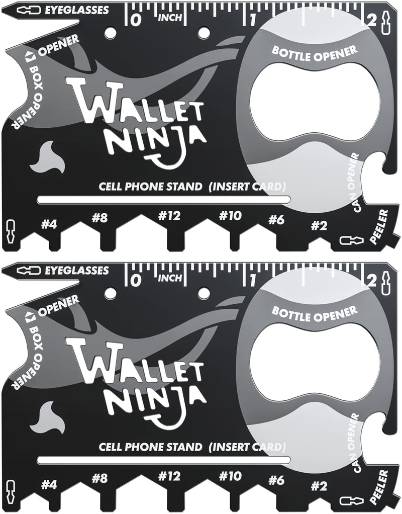 Wallet Ninja Multitool Card – 18 in 1 Credit Card Size Multi-Tool for Quick Repairs, EDC Survival Gear, Bottle Opener, Camping – Cool Gadget and Stocking Stuffer – Black (2) 2