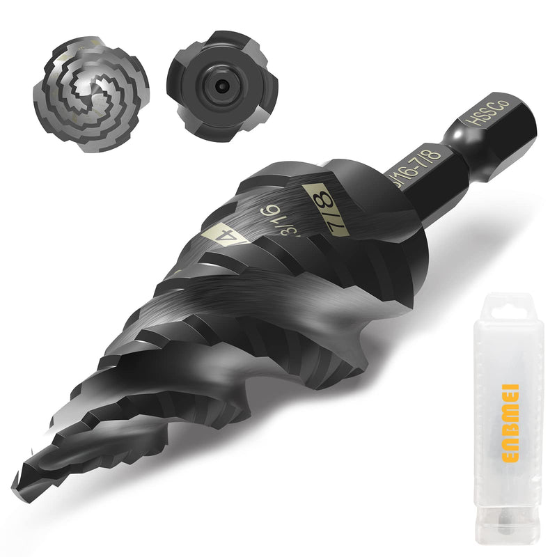 M35 Cobalt Step Drill Bit Four Spiral Flute, 3/16"-7/8" (12 Step Sizes) - Ideal for Metal, Stainless Steel, Wood, Plastic - 1/4" Hex Shank 3/16" - 7/8"