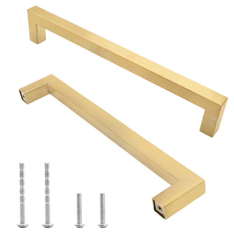 12 Pack Brushed Gold Cabinet Pulls Square Dresser Handles, 7-1/2 Inch / 192mm Hole to Hole Cabinet Handles Stainless Steel Cabinet Hardware, Kitchen Drawer Pulls for Cupboard Wardrobe Vanity Hole to Hole: 7-1/2 Inch Brushed Gold- 12 Pack