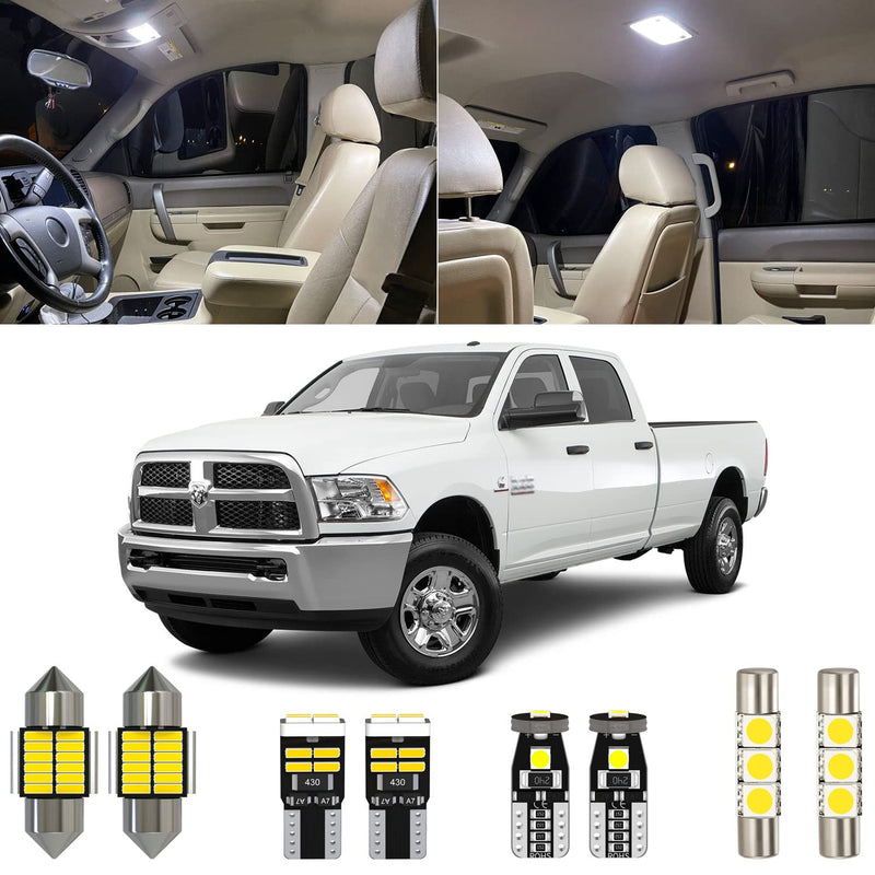 12 Piece 6000K White Ram Interior LED Light Kit Package Replacement for 2009 2010 2011 2012 2013 2014 2015 2016 2017 2018 Dodge Ram 1500 2500 3500, with Placement Diagram and Install Tool