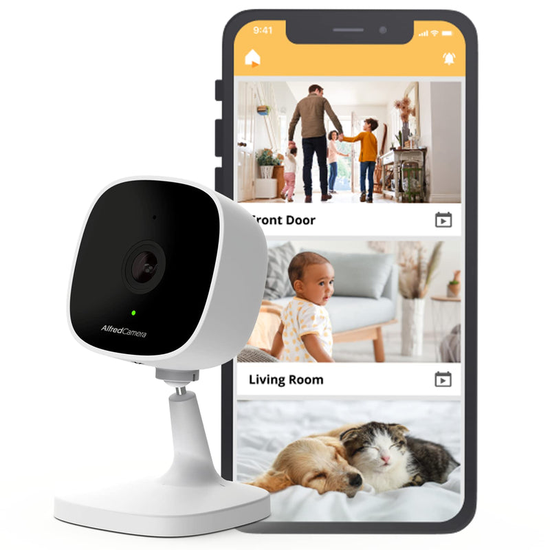 AlfredCam Indoor WiFi Security Camera, FullHD 1080P, 2.4G/WiFi, Continuous Recording, Motion Detection, Night Vision, Baby Monitor/Pet/Nanny Cam, App Powered (70M+ downloads)